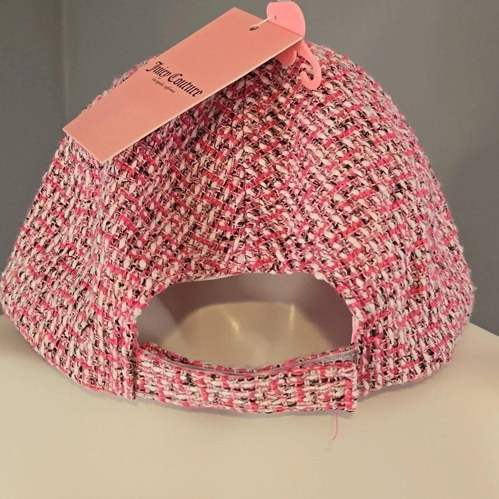 Juicy Couture Adjustable Pink Tweed Embroidered Logo Baseball Cap